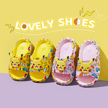 Childrens Summer Pikachu Sandshoes Girls anti-slip slip-slip-slip-dragging bathroom boy Cartoon quiet baby