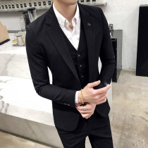 Casual suit mens suit Korean trend groom suit male slim mob wedding ceremony winter black three-piece set