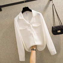 Korean style pure white chiffon shirt womens long-sleeved 2021 spring and autumn new fashion design sense niche shirt tide