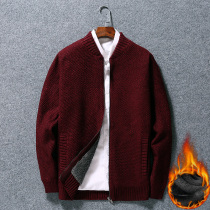 Men Thickening plus suede New Year Red sweater jacket loose dad cardiovert cardiovert cardiovert cardiovert cardiovert