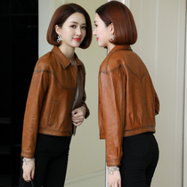 New spring and autumn Haining leather leather womens short sheepskin single leather motorcycle jacket jacket Korean version loose