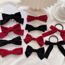 High-end retro velvet bow hairclip double Jisoo with hairpin French girl Korean Net red headdress