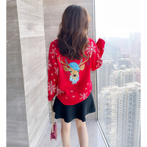Womens 2020 new winter Christmas with coat red sweater women autumn and winter loose wear base shirt inside