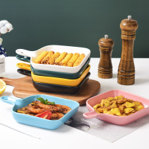 Dish plate Household creative net red dinner plate Baked rice baking plate baking bowl handle Ceramic bowl Nordic tableware