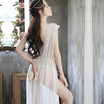 Ultra-thin a word one-step mini cheongsam short skirt split openwork irregular goddess secret convenient school girl
