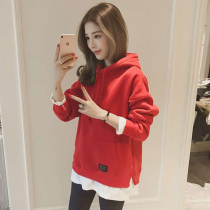 Hong Kong boomers spring new weaters in the middle of the year Han version loose and thin suede fake two coats with hat blouses