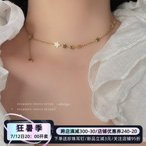 Golden Stars River L Not Falling Color Titanium Steel Anti-Allergy Advanced Sensation Brief Pentagram Fluxfluid Sulock Bone Chain Necklace