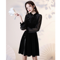 Black cheongsam 2021 new young autumn girl improved daily little dress autumn long sleeve