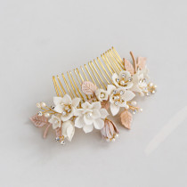 Flower hair comb creamy flower hair jewelry headwear Bride wedding floral headdress clay flower rose leaf sweet hair comb