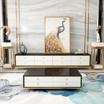 Small apartment black and white living room light luxury tea table TV cabinet combination post modern simple paint bright light storage floor cabinet