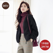 lativ high collar fleece womens base shirt autumn and winter slim solid color lapel collar fleece long sleeve top womens