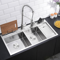 Lewei 304 stainless steel 3MM thick handmade sink large double tank kitchen wash basin set dish sink 608