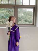 McCarja Maijia brand childrens clothing girl 2022 autumn new long sleeve cotton navy leaps dress 22077