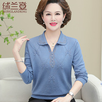 2021 new elderly women autumn dress lapel knitwear shirt mother Spring Autumn plus size sweater base shirt thin