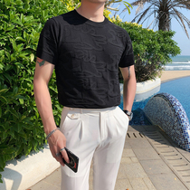 Summer thin ice silk short-sleeved solid color T-shirt mens British slim-fit round neck casual trend sweater mens tops