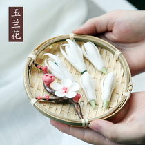  Creative boutique tea pet white jade orchid pen holder ornaments handmade ceramic flower decoration tea mat Tea shelf Tea set accessories