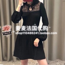 (McFadage) MAJE 19 Autumn Winter Black Lace Hollowed-out Elegant Long Sleeve Dress MFPRO00483