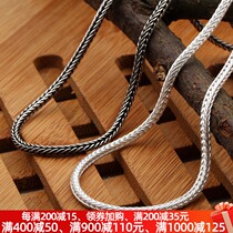 Thai silver square snake mens and women sterling silver necklace 41-80cm fox tail pendant Joker sweater chain long vintage autumn