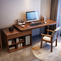 Solid wood double desk corner bookshelf integrated study desk student home computer desk telescopic desk writing desk