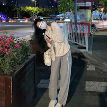 Gray sweatpants womens loose bunch feet autumn and winter 2021 small man slim casual wide legs Harlan pants ins tide