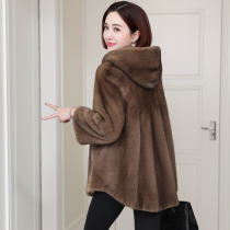 zqqz imported mink fur coat female new Haining medium long hooded fashion whole mink coat D401