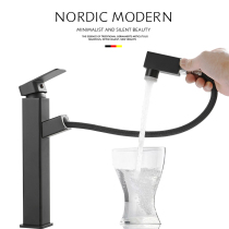 Pull-out faucet Hot and cold bathroom Black all-copper sink washbasin table basin telescopic faucet