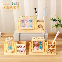 Natural wood creative rotating hourglass ornaments Solid wood storage pen holder desk decorations for primary school students graduation gifts