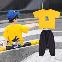 Boys Summer Dress Set 20 New Children Summer Short Sleeve ankle-length pants Medium Children Handsome Boy Cotton and Hemp Two Pieces