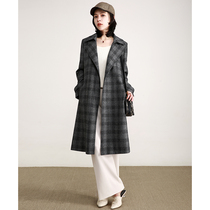 NZ Herben Wind Retro Fine Spinning Wool Blue Grey Plaid Windsuit Woman Medium Long jacket 2021 Spring new