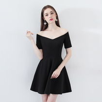 Women's Black Evening Dress 2022 New Banquet Celebrity Party Birthday Party Off Shoulder Dress V-neck