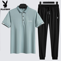 Flower Playboy Suit Mens Wave Summer Short Sleeve Polo Shirt 2021 New Casual Two Sets Clothes Mens Suit