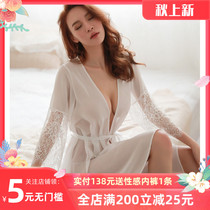 Sexy goddess white gauze open shirt style lace sleeve nightgown seaside white anti-gown
