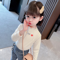 Girls Spring and Autumn long sleeve T-shirt 2021 new childrens foreign style jacket Joker baby Autumn half high collar base shirt