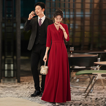 Toast Served Summer Long Sleeves 2022 New Temperament Wedding Wine Red Simple Atmospheric Bridal Gown Engagement Back Door