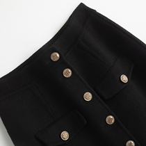 Two-sided half-body dress 2021 autumn winter new black commuter wine red hairy pure wool with hip-wrap hip skirt