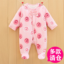 Anti-season clearance bag feet baby jumpsuit autumn and winter clothes thickened newborn clothes female baby Princess cotton padded clothes