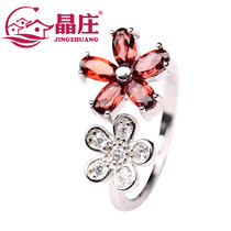 Gift certificate new natural wine red garnet ring female s925 silver inlay petal opening simple and generous