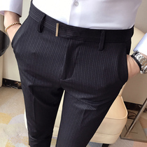 Mens pants New 2019 straight casual pants Korean version of the trend slim striped small feet fall feel nine pants men