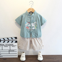 Boys Hanfu summer Chinese style summer embroidery thin Tang suit Super fairy short sleeve Chinese ancient costume childrens new summer dress