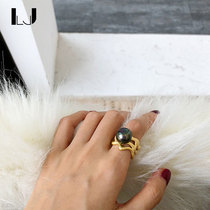 little joys925 silver gilded natural freshwater pearl opening ring female Baroque wind niche design