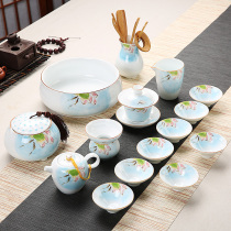 Dehua white porcelain hand-painted kung fu tea set home Special simple blue and white ceramic Lotus teapot Cup