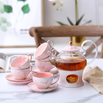 Nordic household Marble flower tea cup set Living room teapot Ceramic water teacup Water with base can be heated