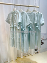 Pregnancy color 21 Summer 3 fold high quality cool Ramie cotton fresh green pregnant women short sleeve dress maternity