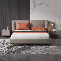 Nordic simple modern light luxury Net red leather bed Italian minimalist master bedroom Double 1 8 1 5 meters bed with soft back