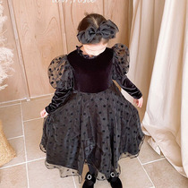 XH Longfeng Mother Korean Children's Wear Girls Velvet Dot Spliced Mesh Skirt 2020 Winter L749