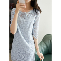 French openwork lace dress spring and summer new silk high-end light luxury temperament elegant small short skirt