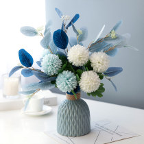 Mediterranean brief US-Japan style ceramic vase Blue and white emulation floral Eugali eucalyptus leaf embroidered ball suit hem