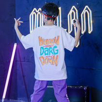 Childrens Street Dance Tide Set Men and Womens Loose Short Sleeve T-Shirt Childrens hiphop Hip Hop Street Dance Performance Costume