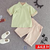 Boy Republic of China style costume guzheng performance boy Tang costume retro Hanfu summer dress dress cotton linen suit