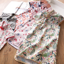Girls Cheongsam Summer Republic of China style Baby Retro Dress Childrens Chinese Modified Tang dress 2021 Summer childrens clothing